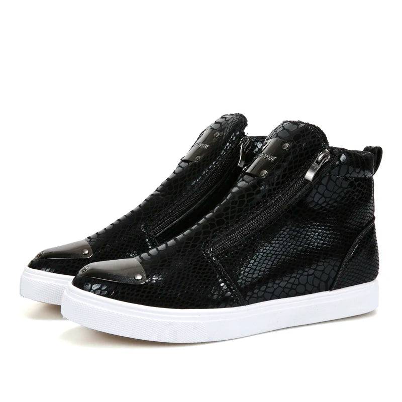 Hot Zipper High Top Sneakers Men Fashion Crocodile Leather Shoes For Men Luxury - PMMNAPOLES