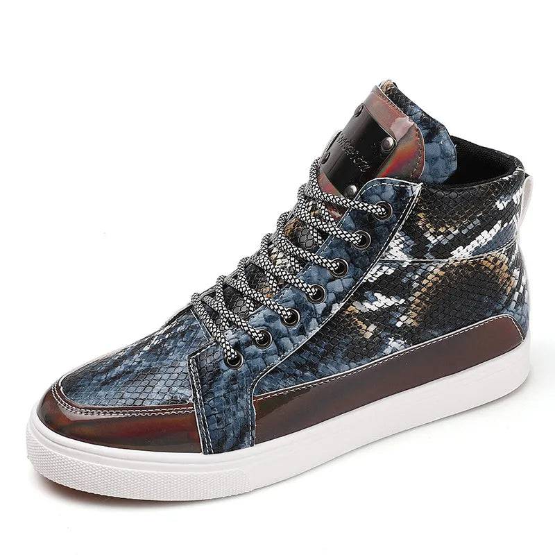 Hot Zipper High Top Sneakers Men Fashion Crocodile Leather Shoes For Men Luxury - PMMNAPOLES