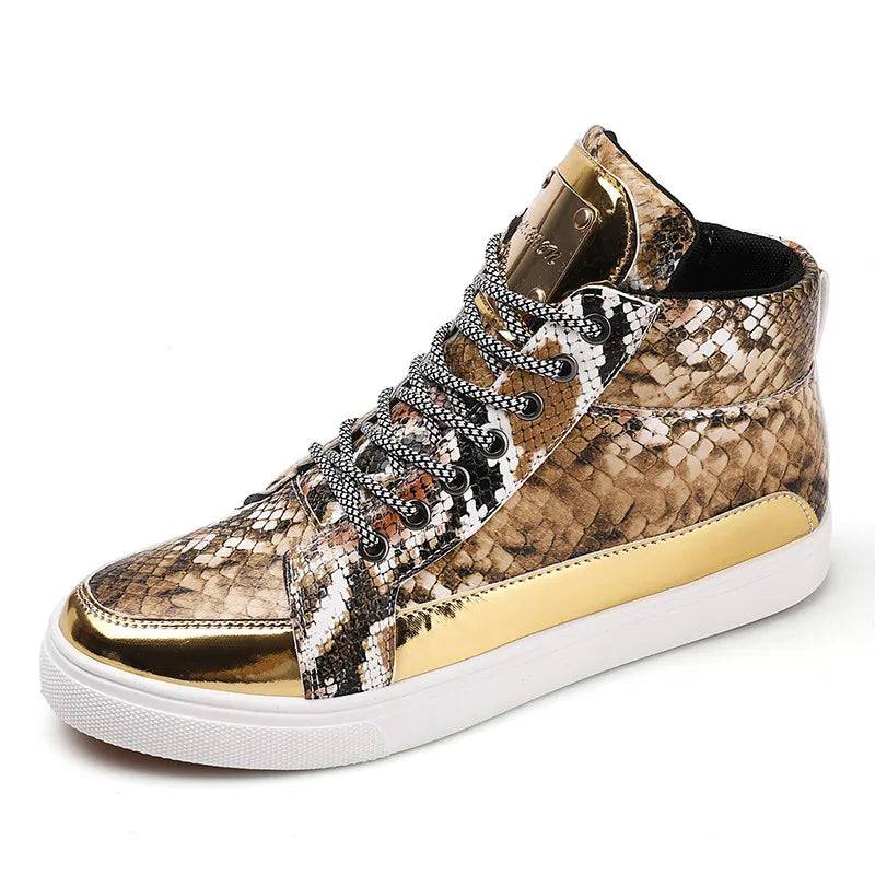 Hot Zipper High Top Sneakers Men Fashion Crocodile Leather Shoes For Men Luxury - PMMNAPOLES