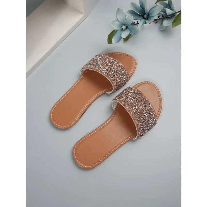 Glitter Bling Summer Slippers for Women Ladies Flat Beach Slipper Women Sandals - PMMNAPOLES