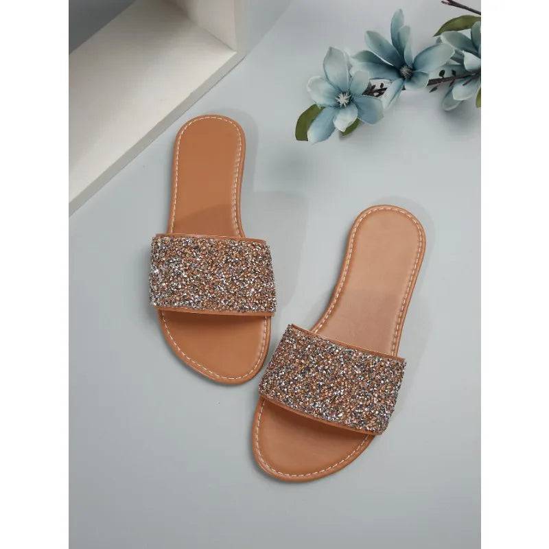 Glitter Bling Summer Slippers for Women Ladies Flat Beach Slipper Women Sandals - PMMNAPOLES