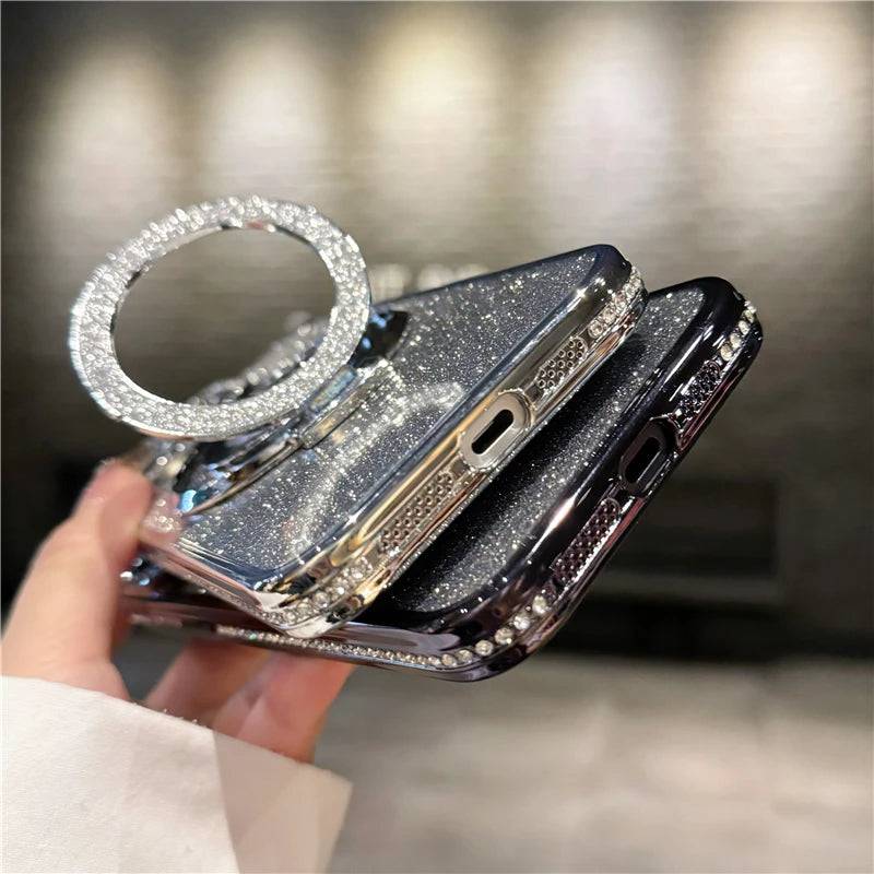 Luxury Plating Flash Glitter Magsafe Magnetic Holder Phone Case Bumper Protector Cover - PMMNAPOLES