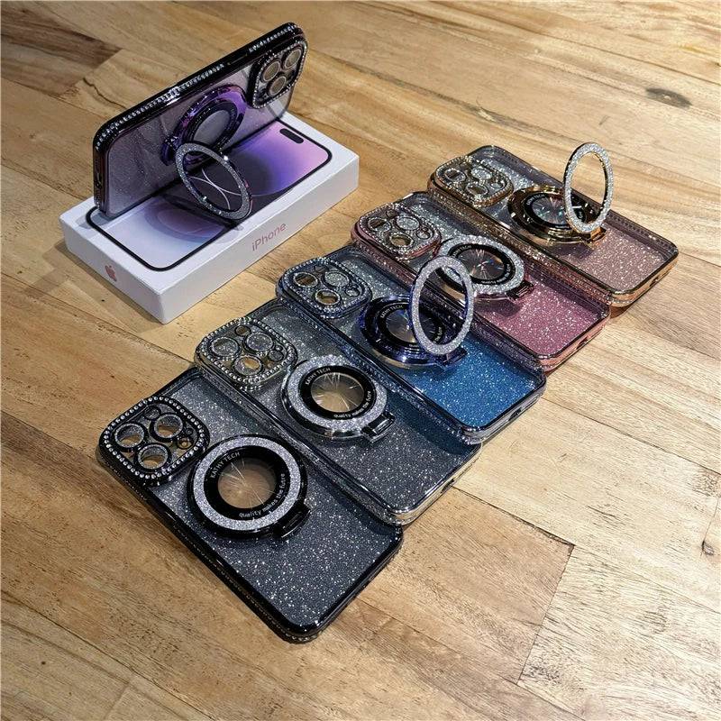 Luxury Plating Flash Glitter Magsafe Magnetic Holder Phone Case Bumper Protector Cover - PMMNAPOLES