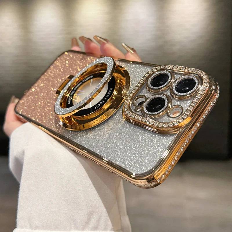 Luxury Plating Flash Glitter Magsafe Magnetic Holder Phone Case Bumper Protector Cover - PMMNAPOLES