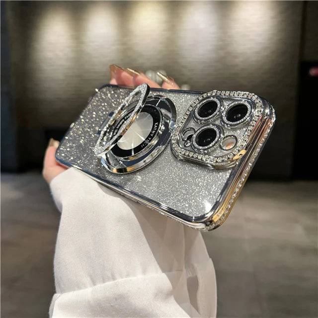 Luxury Plating Flash Glitter Magsafe Magnetic Holder Phone Case Bumper Protector Cover - PMMNAPOLES