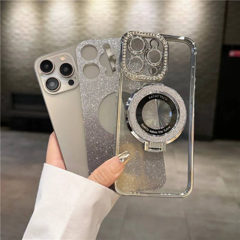 Luxury Plating Flash Glitter Magsafe Magnetic Holder Phone Case Bumper Protector Cover - PMMNAPOLES