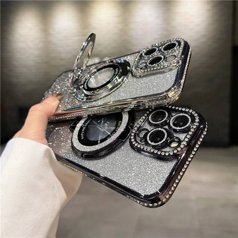 Luxury Plating Flash Glitter Magsafe Magnetic Holder Phone Case Bumper Protector Cover - PMMNAPOLES