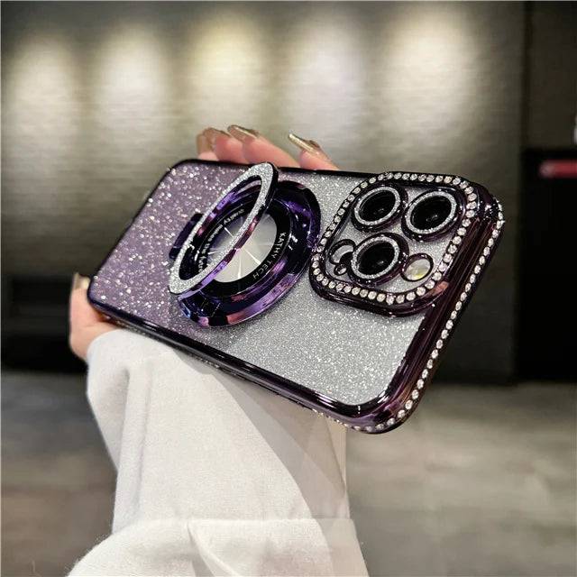 Luxury Plating Flash Glitter Magsafe Magnetic Holder Phone Case Bumper Protector Cover - PMMNAPOLES