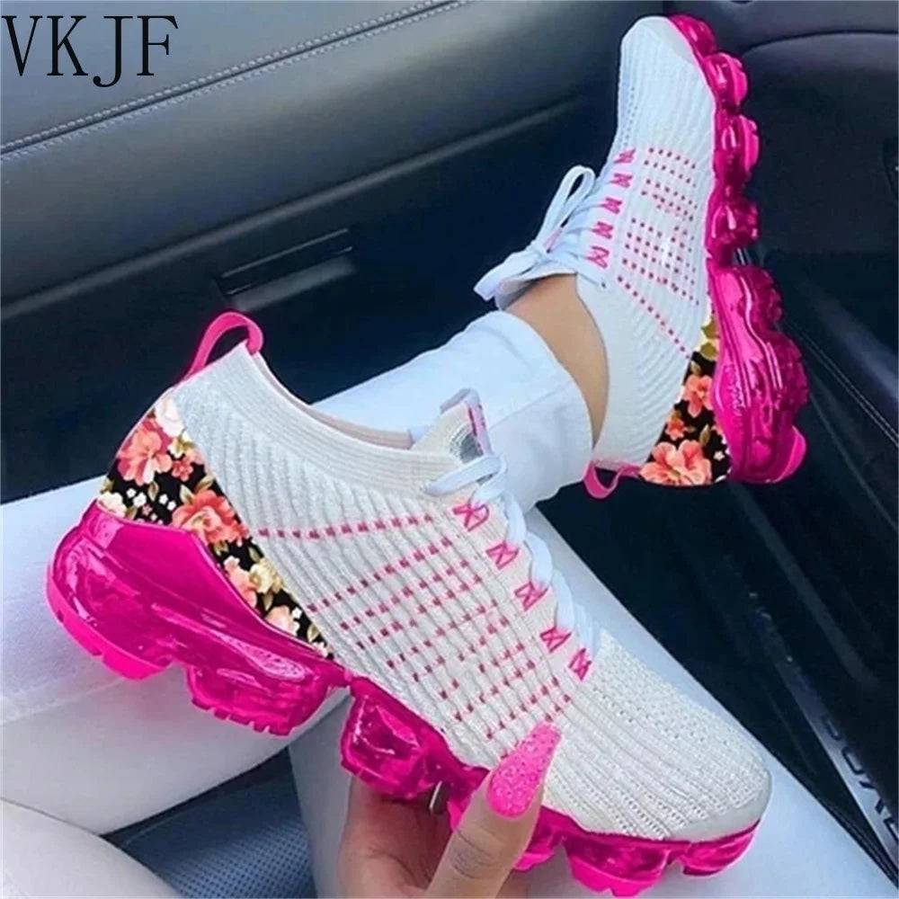 New Sneakers Women Spring Fashion Knitted Fabric Floral - PMMNAPOLES