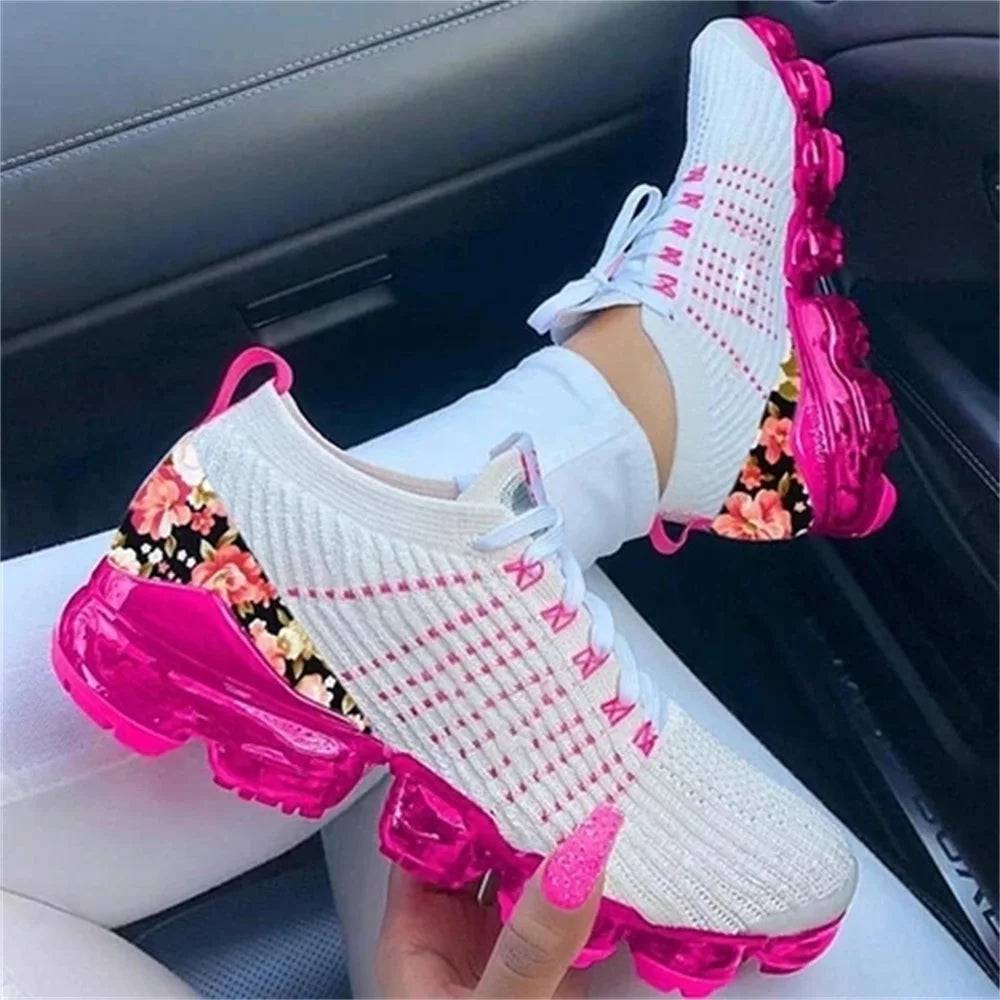 New Sneakers Women Spring Fashion Knitted Fabric Floral - PMMNAPOLES