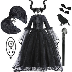 Black Lace Witch Dress for Girls at Halloween Party - PMMNAPOLES