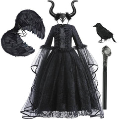 Black Lace Witch Dress for Girls at Halloween Party - PMMNAPOLES