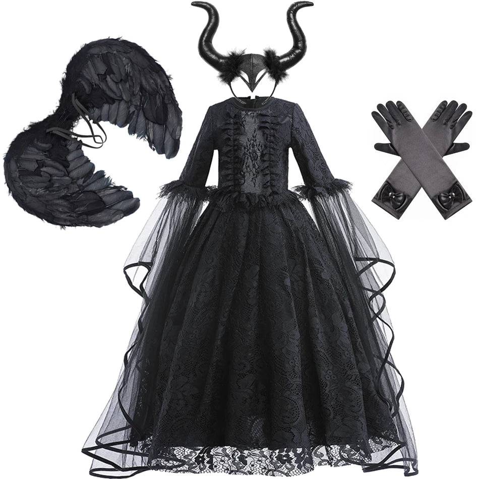 Black Lace Witch Dress for Girls at Halloween Party - PMMNAPOLES